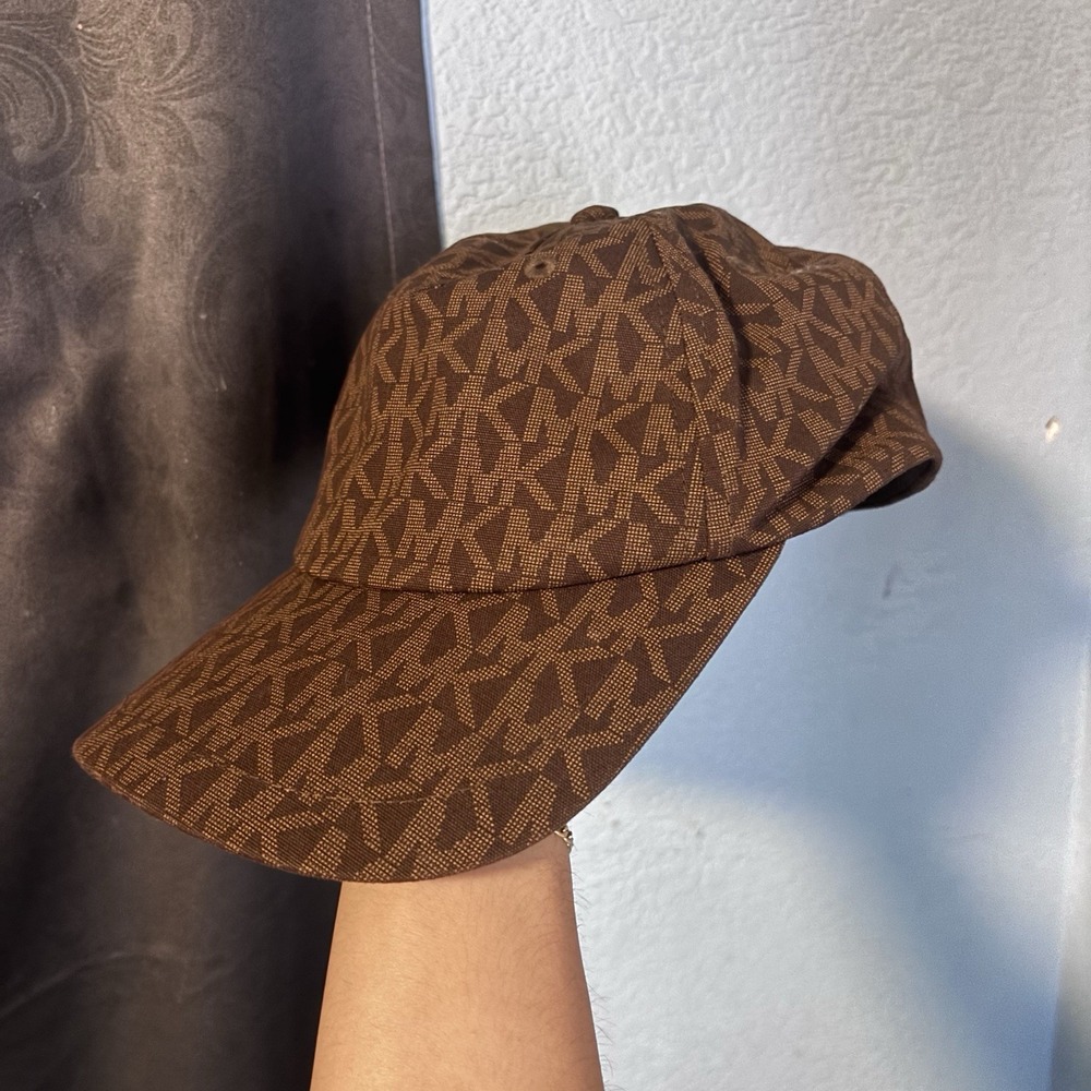 Michael Kors Signature Brown Cotton Logo Baseball Hat MK Print Women OS